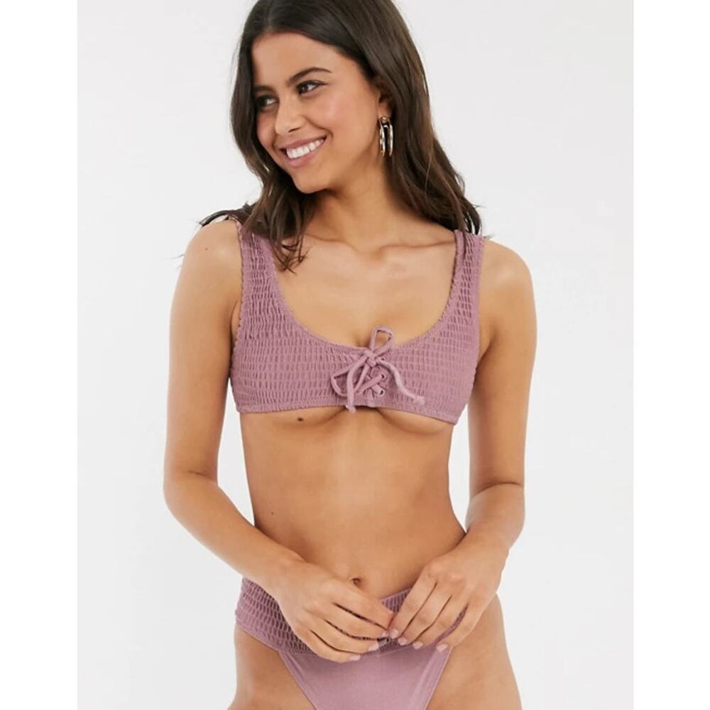 Topshop Shirred Bikini Top Rose Size 8 NWOT New